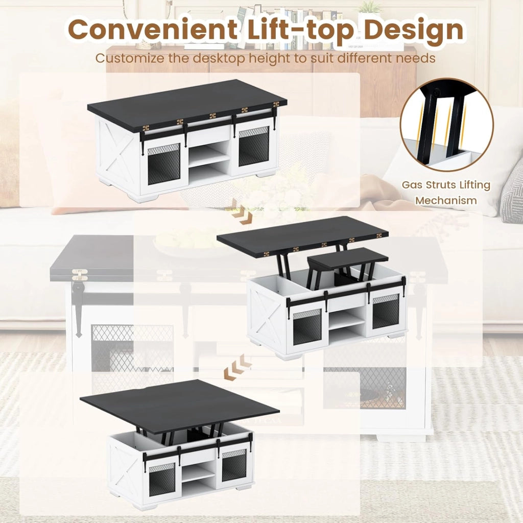 Tavolino da Caffè Sollevabile, Tavolini Salotto Moderno con 3 Vani Nascosti, 2 Ante Scorrevoli, Piano Sollevabile, Carico 75 KG, Tavolo per Salotto, Ufficio, 105 X 108 X 66,5 CM (Nero)