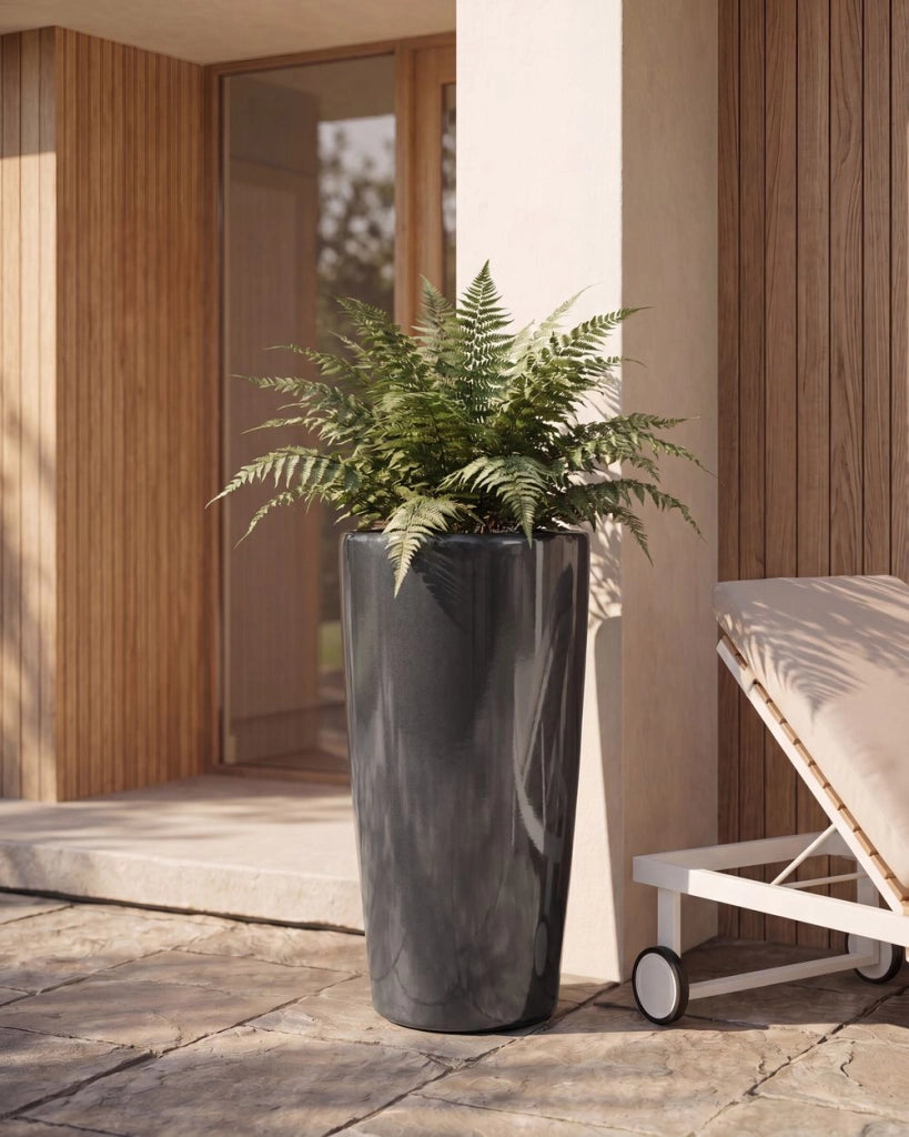 Vaso da Fiori alto nero con Fibra di Vetro 40 x 40 x 75 cm Lucido rotondo alto 40 cm