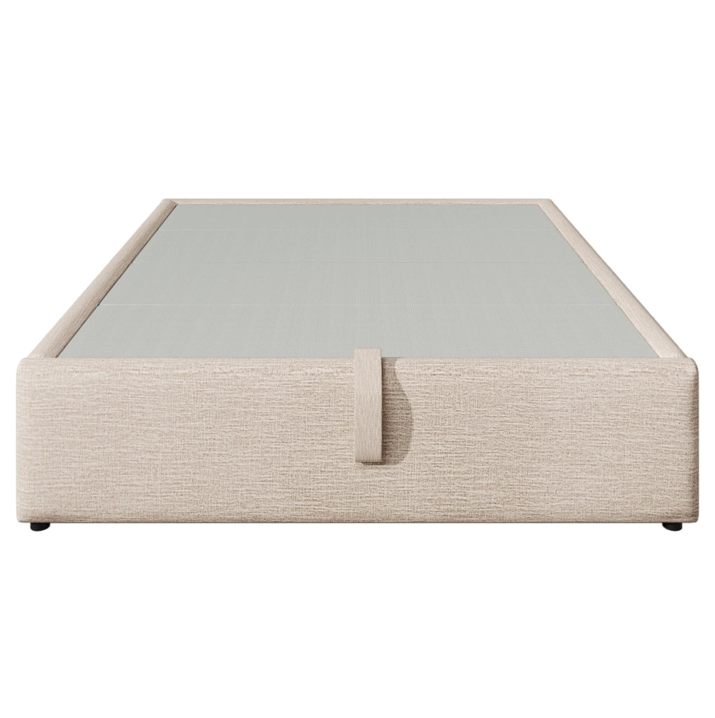 Letto contenitore matrimoniale 160x200 cm in lino beige e naturale con USB e Type-C; senza testiera