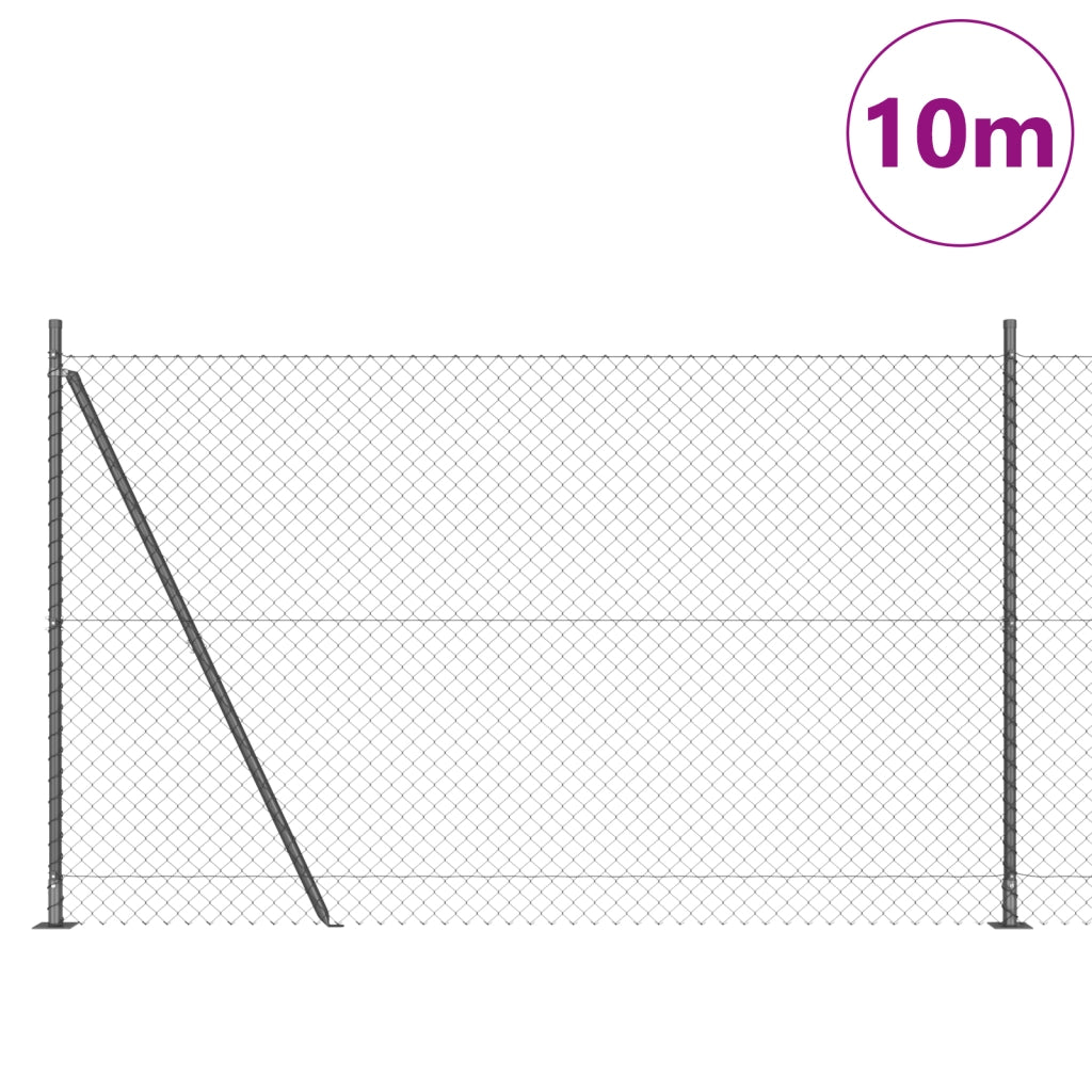 Recinzione in Rete Metallica con 7 Pali Flangiati 1.4x10 m Acciaio Galvanizzato