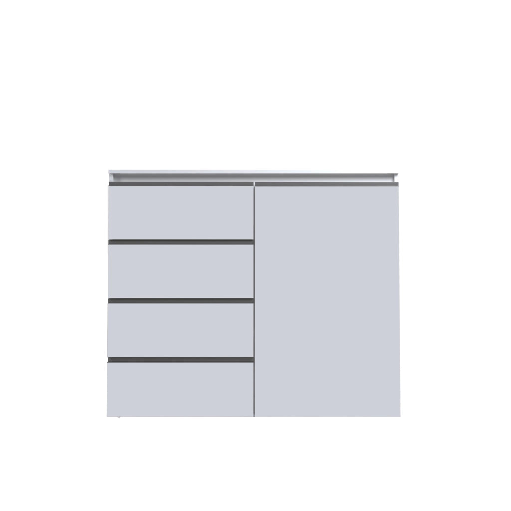 WHOUS Credenza a cassettiera Magic 1 anta e 3 cassetti bianco lucido 120x40x105 cm