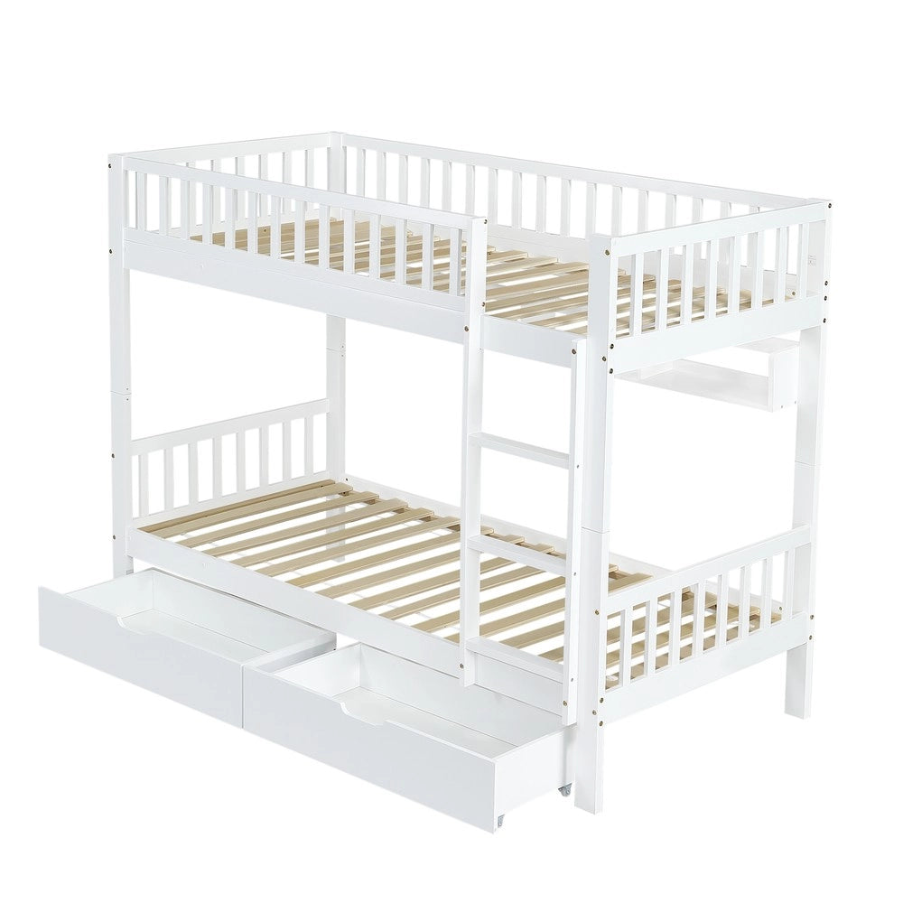 Letto a Castello Bambini con Cassetti e Scala ¨C Xylo ¨C Pino Bianco 90x200
