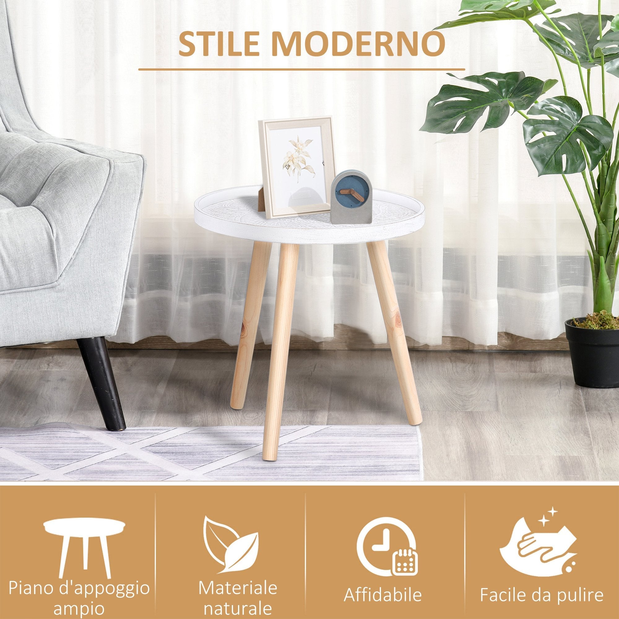 Tavolino Basso Ø40x40,5 cm in Legno e MDF Bianco