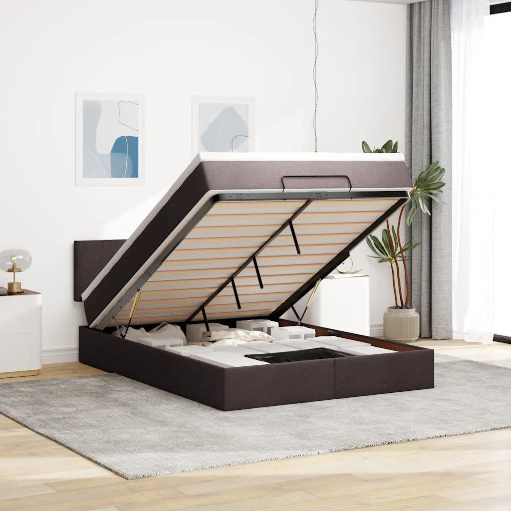 Pouf Letto con Materasso e LED Marrone Scuro 140x190 cm 3312225