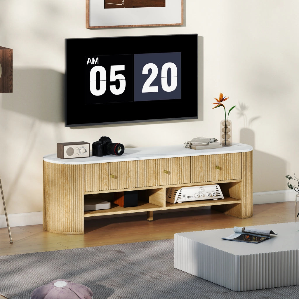 Mobile TV con 3 cassetti ¨C Zephmum ¨C Effetto marmo e legno 140x30x50 cm