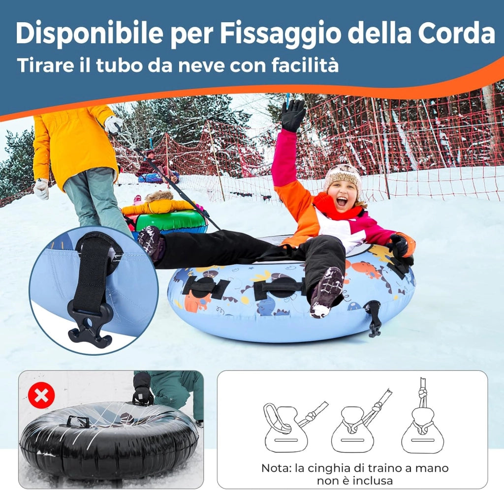 Slittino da Neve Gonfiabile con Copertura Premium in Poliestere Oxford, Slitta Gonfiabile con Materiale Resistente al Freddo, Maniglie Robuste e Pompa Manuale per Bambini e Adulti