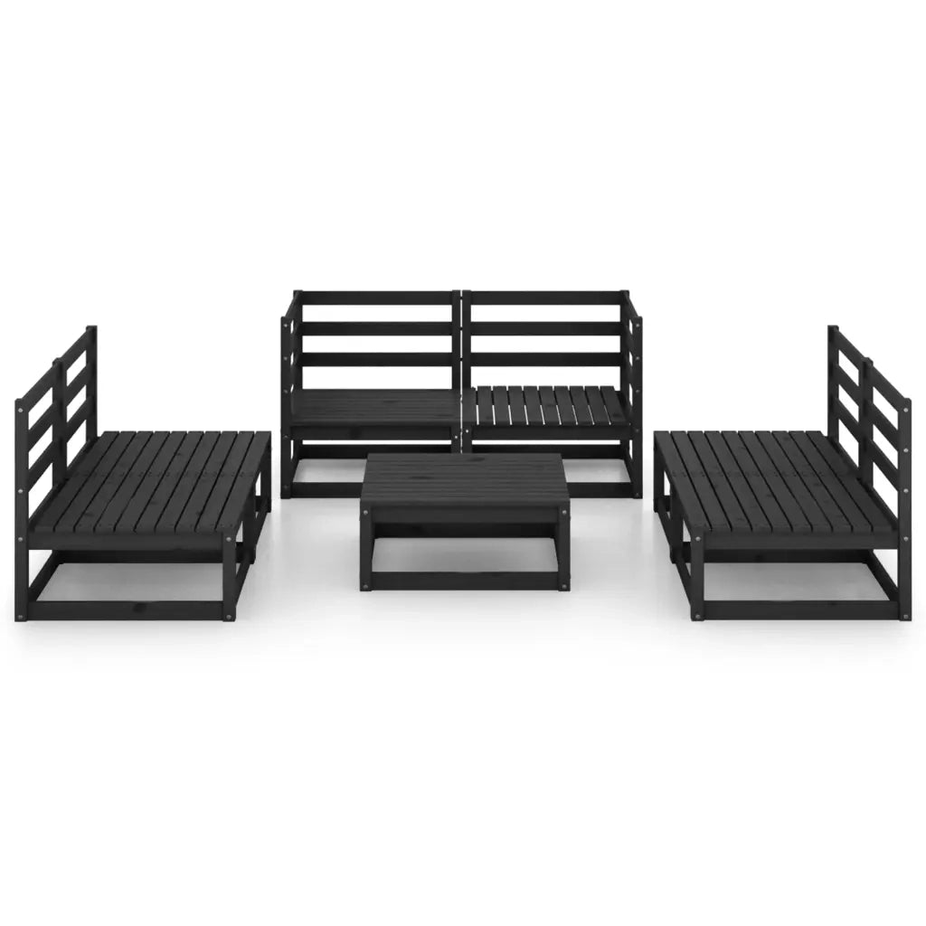 Set Divani da Giardino 7 pz Nero in Legno Massello di Pino 3075418