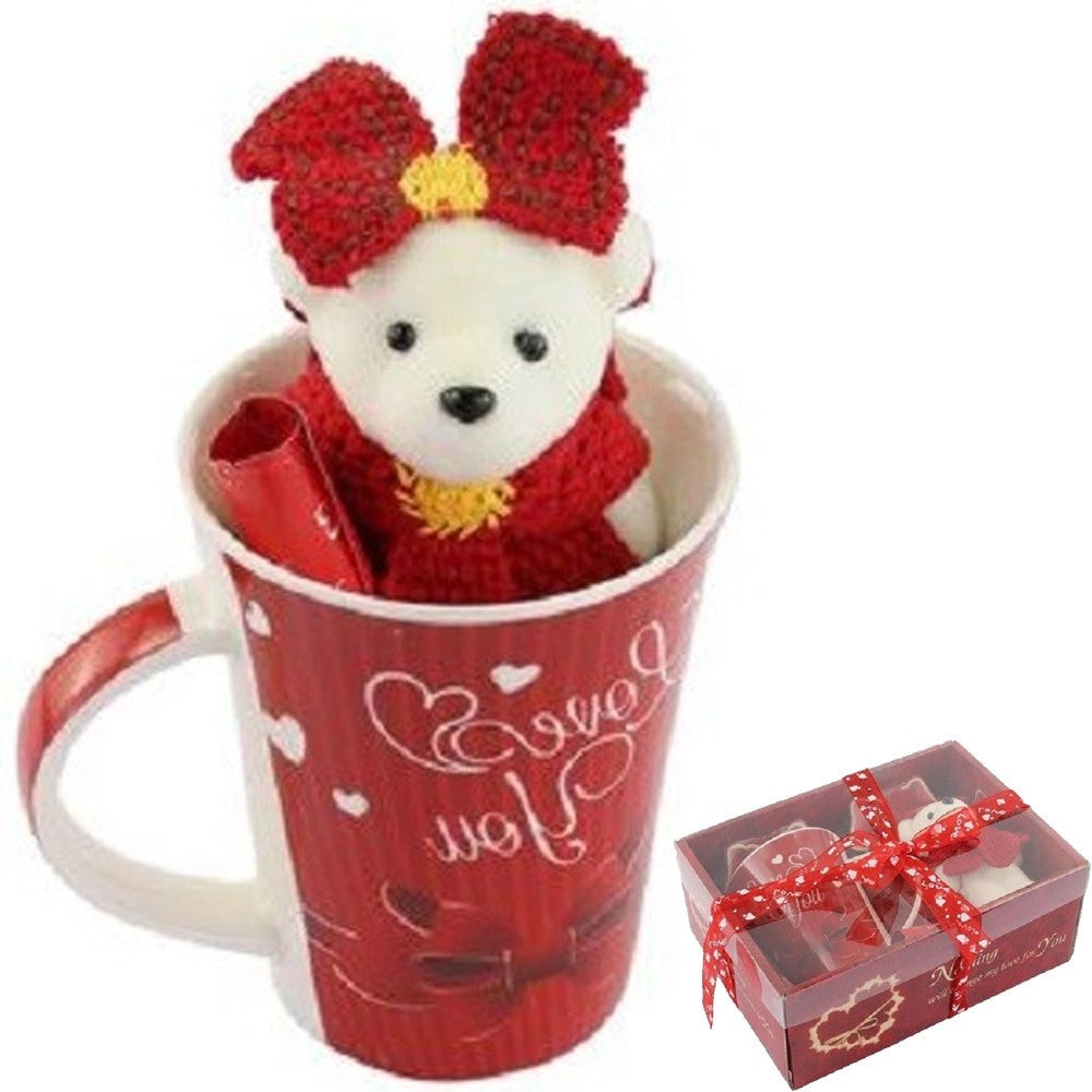 Trade Shop - Tazza Con Peluche Orsetta Bianca In Confezione Regalo Per San Valentino 63299 -