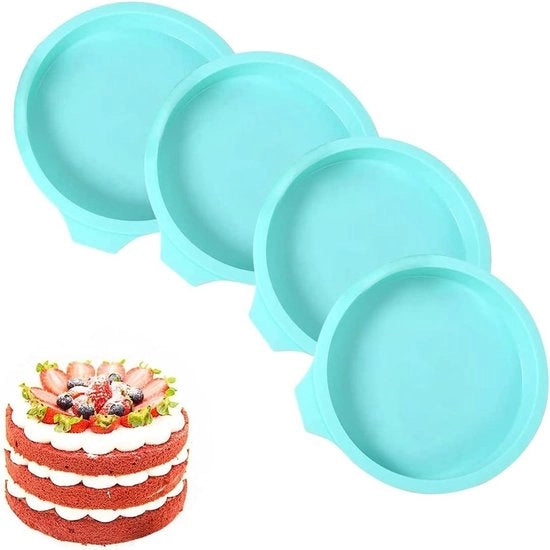 Forme per torte a forma rotonda - Silicone - 4 pezzi - Ideali per torte e ciambelle - Colore verde - Forme a strati per torte - Adatti per uso quotidiano