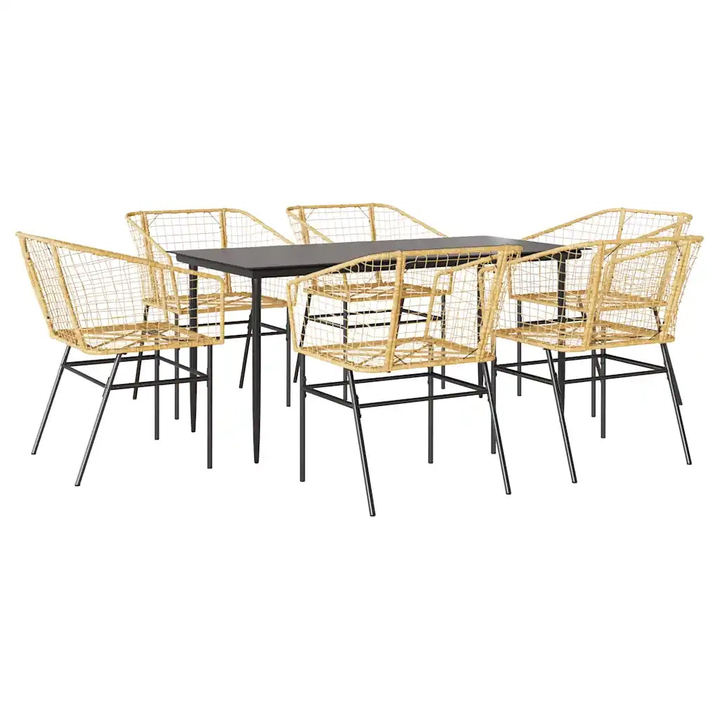 Set Pranzo da Giardino 7pz | Set Salotto da Giardino Marrone Polyrattan Vetro