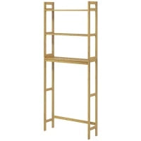 kleankin Mobile Sopra WC Salvaspazio a 3 Ripiani Aperti a Doghe, in Bambù, 68x20x165 cm, color Bambù