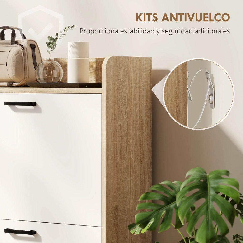 Scarpiera Salvaspazio con 2 Ante e 3 Ripiani Laterali ¨C Xylo ¨C Legno Bianco e Naturale 15 Paia