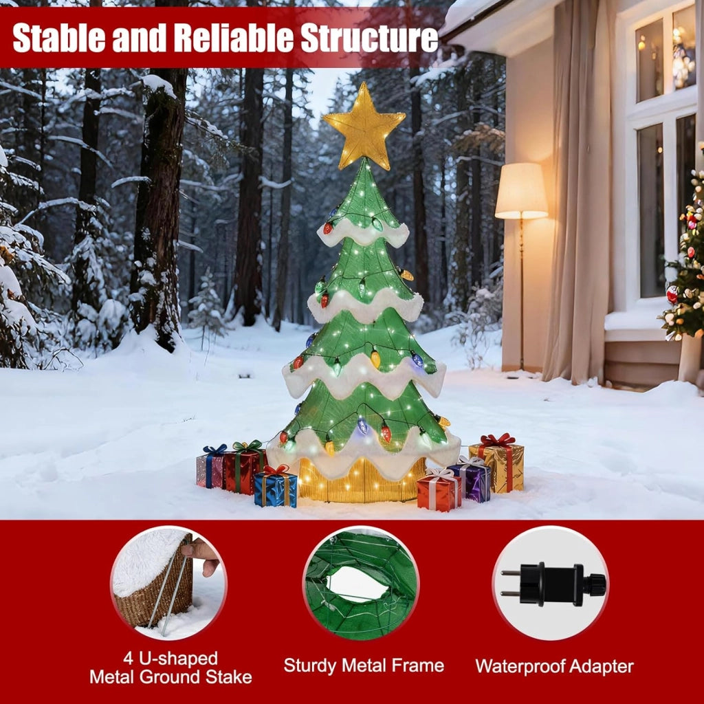 Albero di Natale, Decorazioni Natalizie 130 CM, con 146 Luci LED, 34 Forma di Fragola, Resistente alle Intemperie, Addobbi Natalizi per Esterno Interno per Casa, Giardino, Cortile