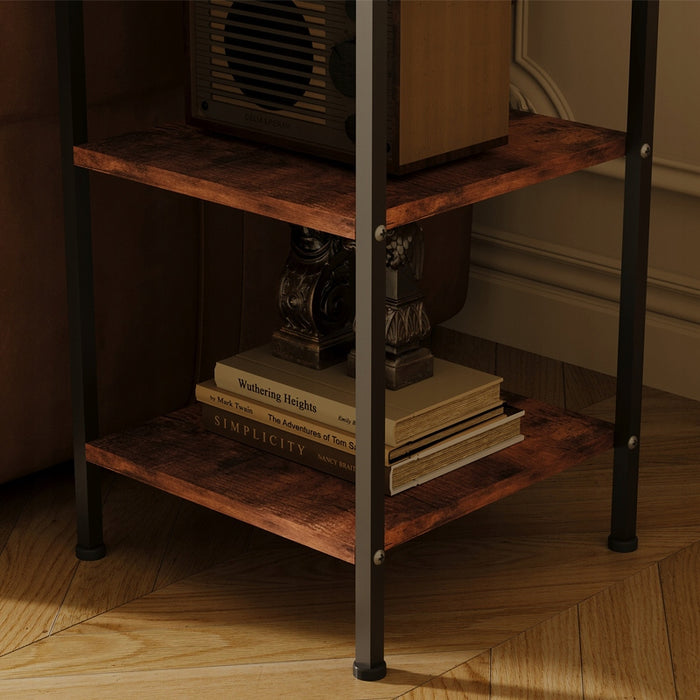 COMODINO COMÒ ARMADIETTO CON CASSETTO E RIPIANO RETRO MARRONE INDUSTRIALE 75 CM