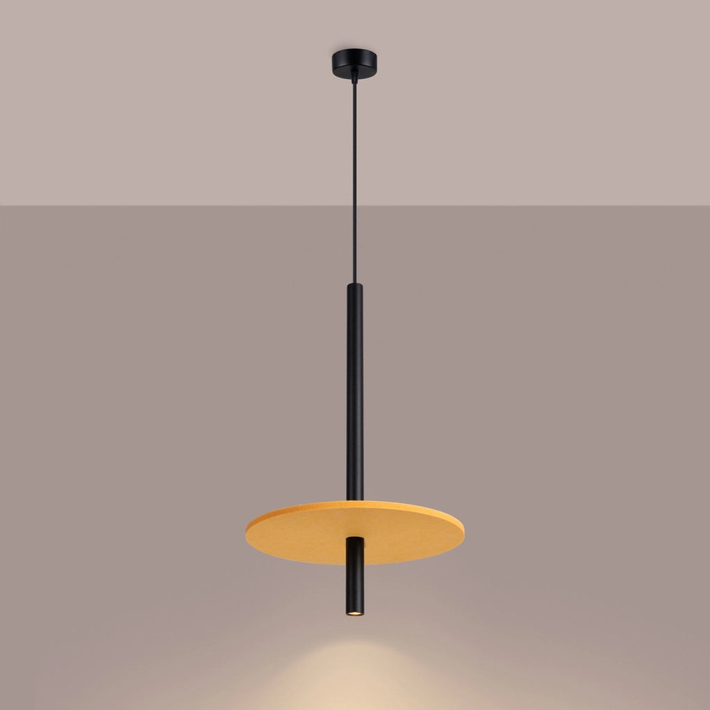 Lampada a sospensione TESSIO nera con disco feltro giallo G9