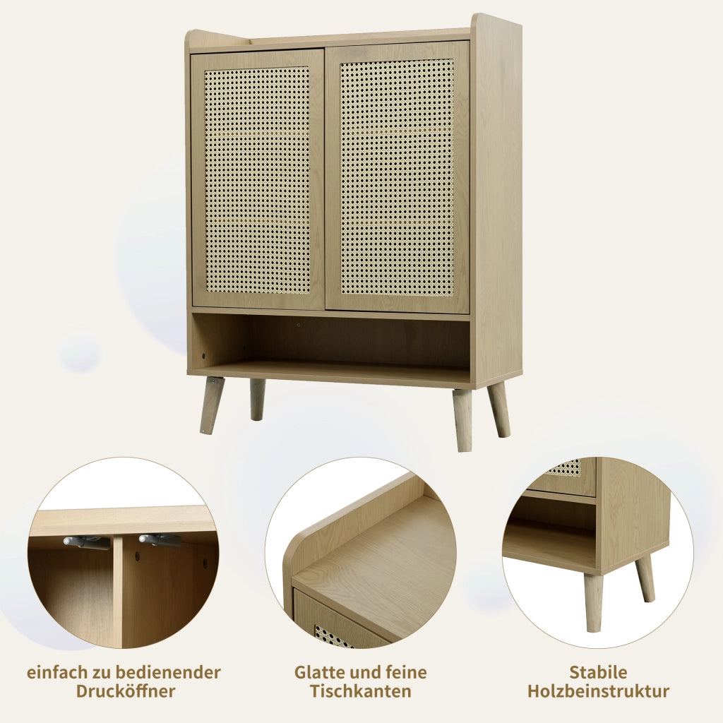 OKWISH Scarpiera 2 Ante e 5 Ripiani, Apertura a Pressione, per Ingresso, 80 x 35 x 105 cm, Rovere Chiaro