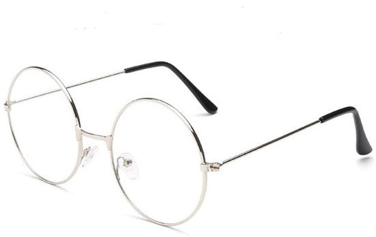 Occhiali con Lente Piana - Cadenza Metallica - Design Retro - Accessorio di Costume - Progettazione Classica - Dimensione Standard