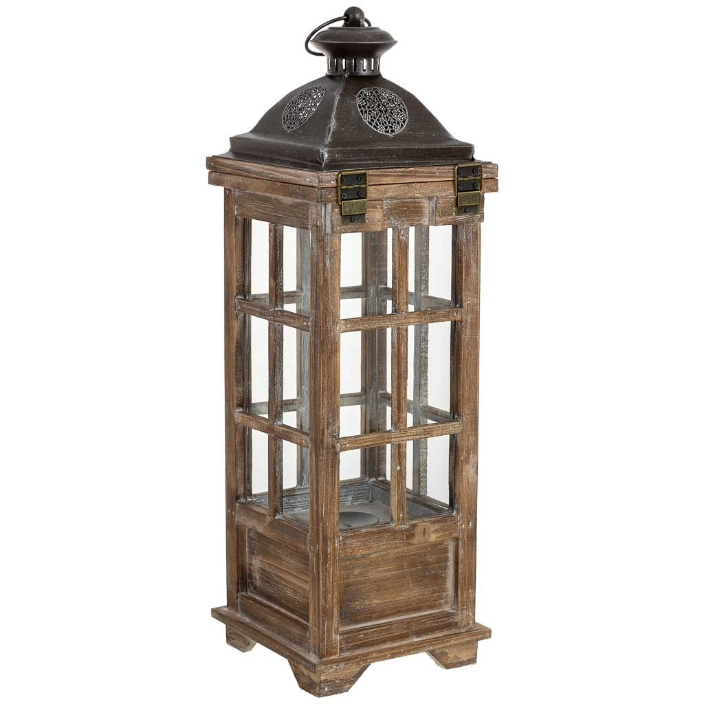 Lanterna in legno marrone 18x18x57,5h cm