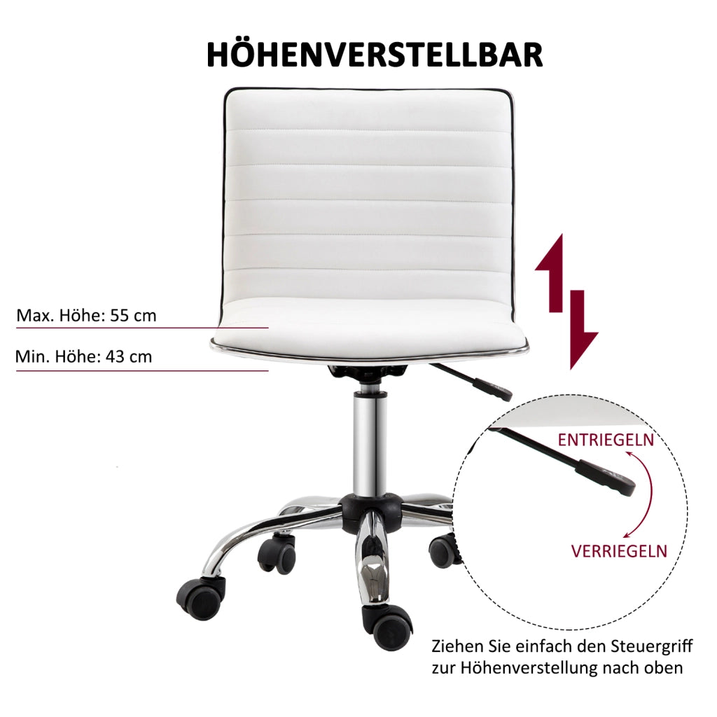 Sedia da Ufficio Girevole Regolabile in Altezza ¨C Xylo ¨C Metallo e Similpelle Bianco 48x52x78-90cm