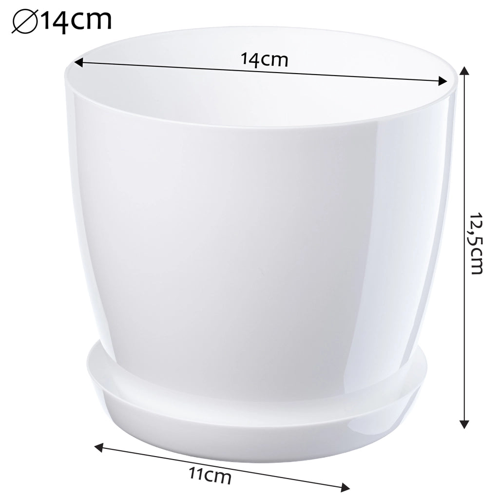 Vaso da fiori KADAX con sottovaso e coperchio in plastica, 14 cm, bianco.