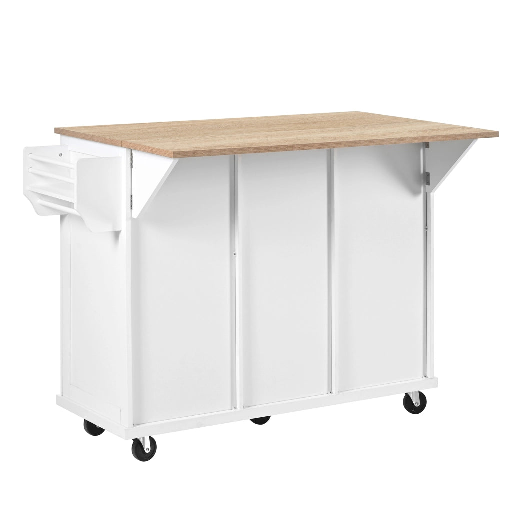 Isola da cucina mobile con estensione tavolo - Zephmum- Bianco, con cassonetto e cassetti