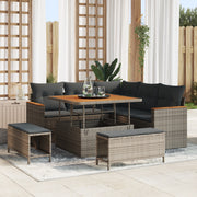Set Divano da Giardino 8 Pezzi con Cuscini Grigio Polyrattan Acacia