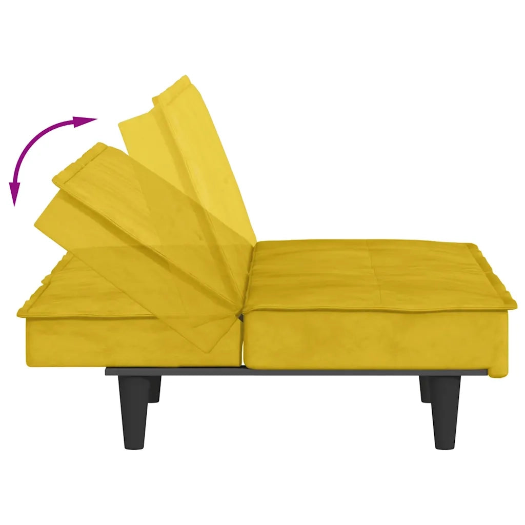 Divano Letto con Portabicchieri in Velluto Giallo