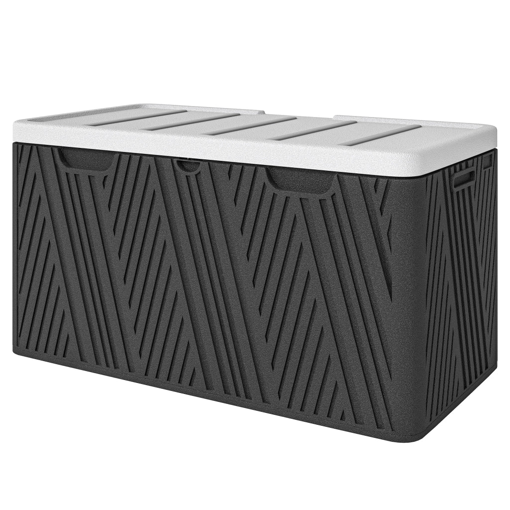 Panca Contenitore 380L in HDPE con 2 Maniglie Laterali e Leva a Gas, 115x60x60 cm, Nero e Grigio