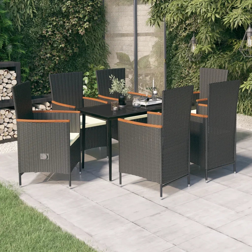 Set da Pranzo da Giardino 7 pz con Cuscini Nero 3099446