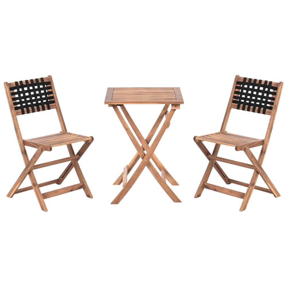 Set da balcone in legno di acacia marrone e nero pieghevole esterno elegante
