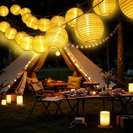 Lanterne a Slinga 8 Metri con 40 Lampadine LED - Illuminazione Esterna Resistente ai Tempi Meteorologici
