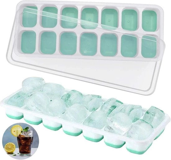 Iscrizione per cubetti di ghiaccio in silicone a forma di blocco da 14 con coperchio - Iscrizione per cubetti di ghiaccio senza BPA - per acqua, succo e cocktail - colore verde