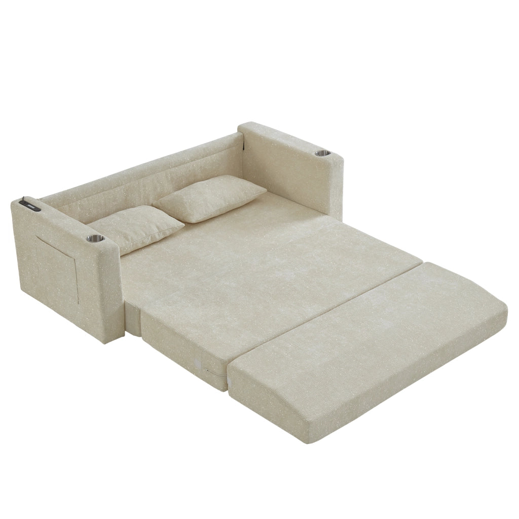Divano letto 2 posti pieghevole con porte USB e portabevande in schiuma beige