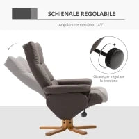 Poltrona Sedia Relax Reclinabile con Poggiapiedi in pelle PU Marrone