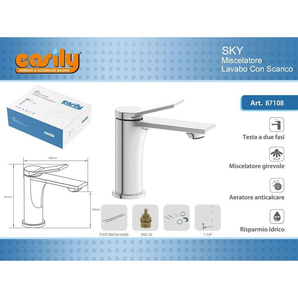 Trade Shop - Rubinetto Miscelatore Monocomando Cromato Per Lavabo Lavandino Moderno Sky87108 -