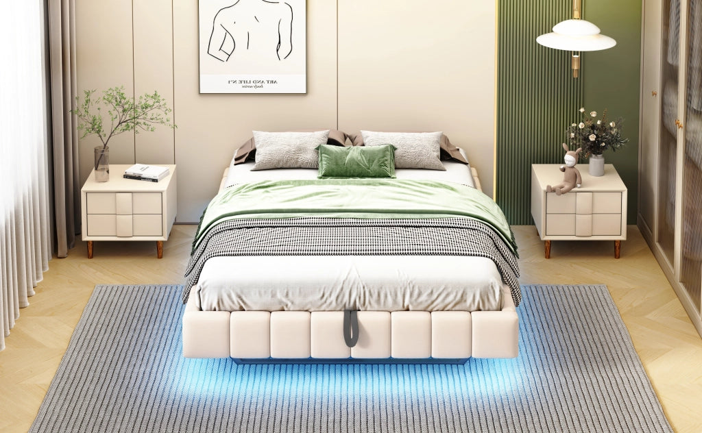 letto imbottito lino beige 140 x 200 cm