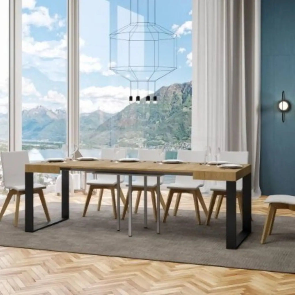 Tavolo allungabile 90/246x90 cm Tecno colore quercia natura gambe antracite