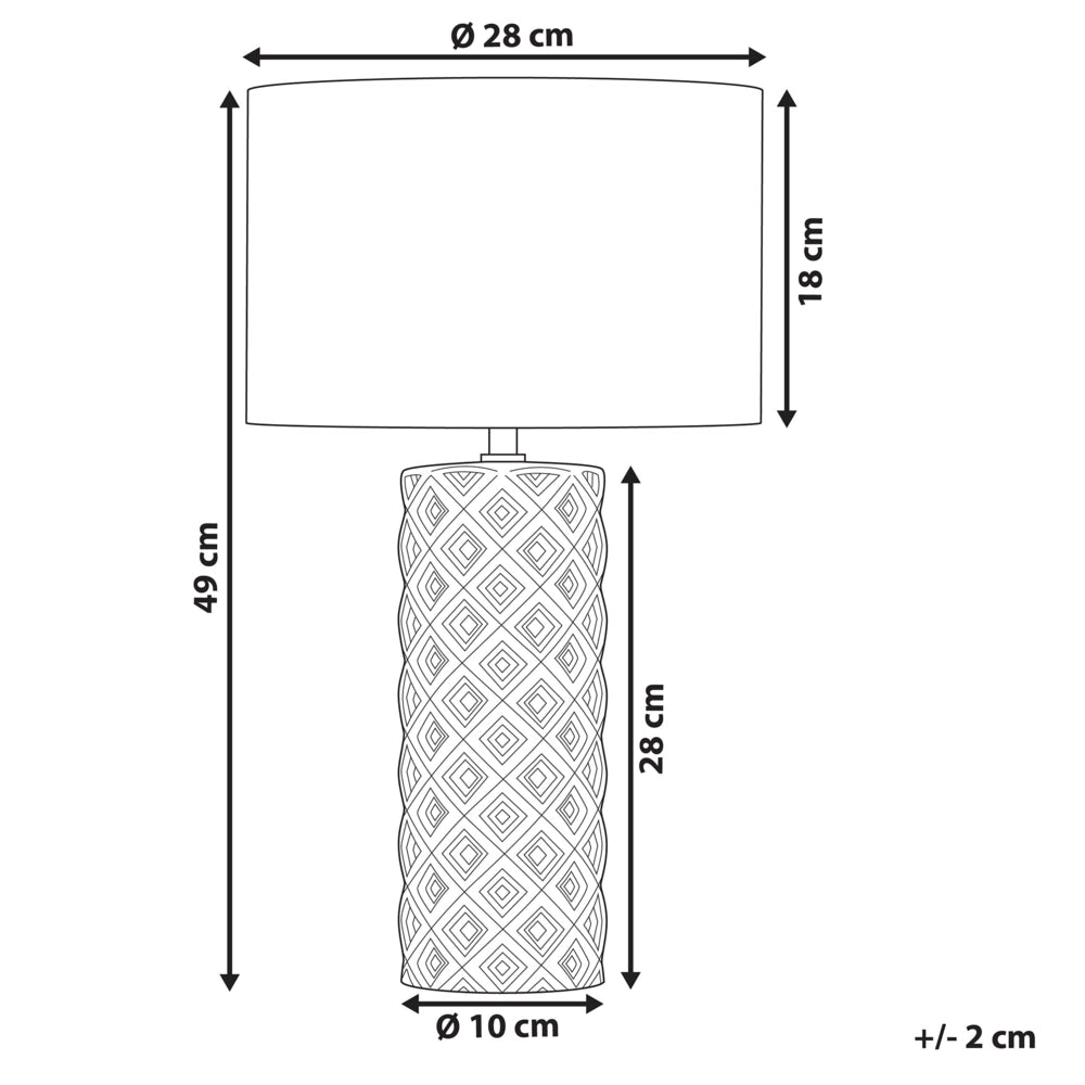 Lampada da Tavolo Luce Beige Ceramica 49 cm Motivo Geometrico Bianco Tamburo Paralume Comodino Soggiorno Camera da Letto Illuminazione