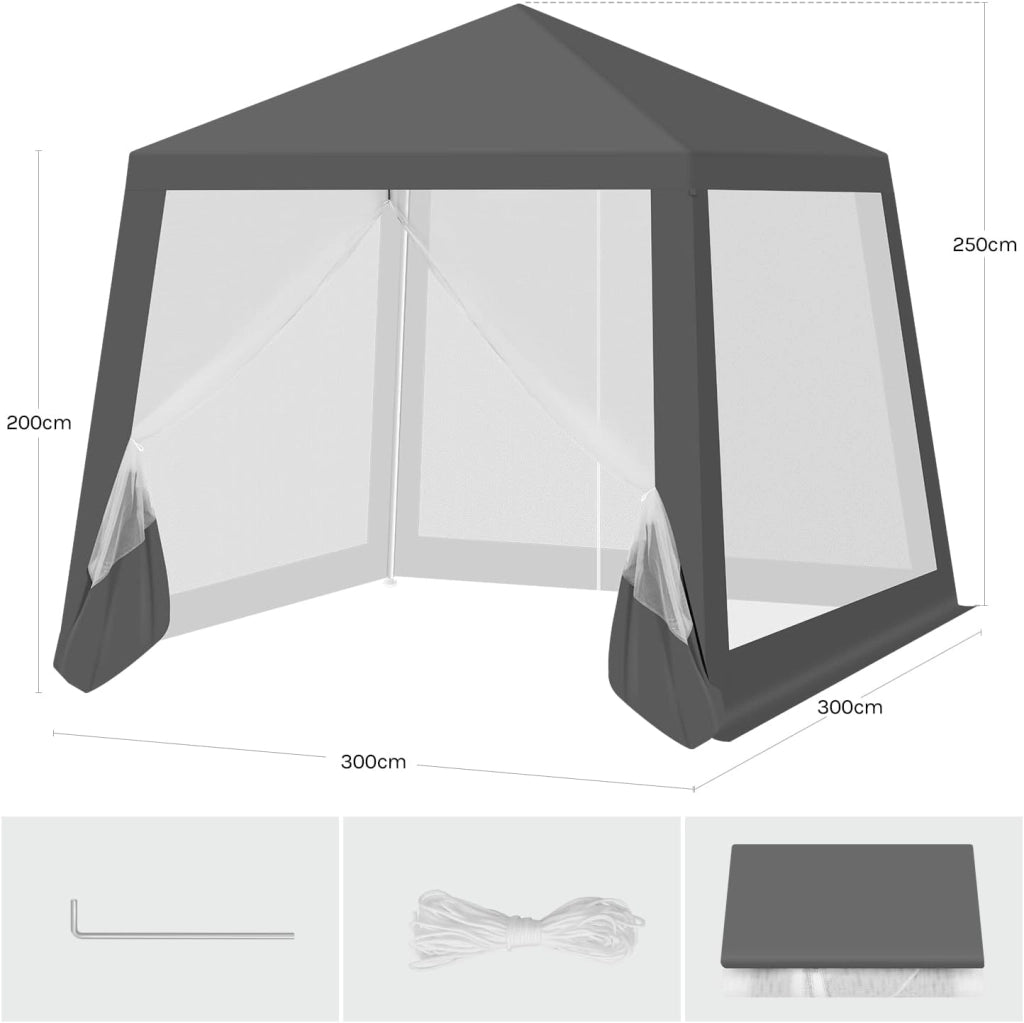 Gazebo 3x3 Pieghevole Impermeabile, Pergolato da Giardino, Gazebo da Esterni, con Pareti Laterali a Zanzariera, per Campeggio, Feste, Grigio