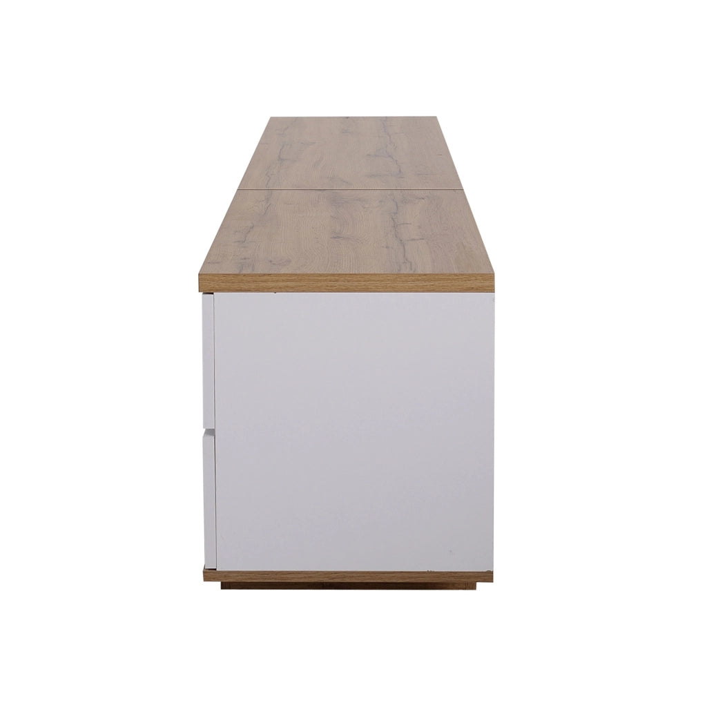 Mobile TV moderno 180 cm in MDF bianco e colore legno; con ante a griglia