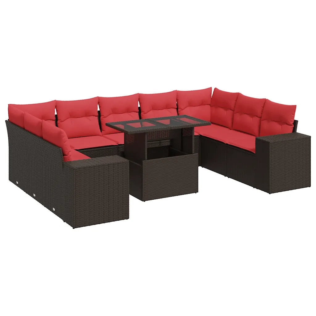 Set Divani Giardino 10 pz con Cuscini Polyrattan Marrone Acacia 3326865