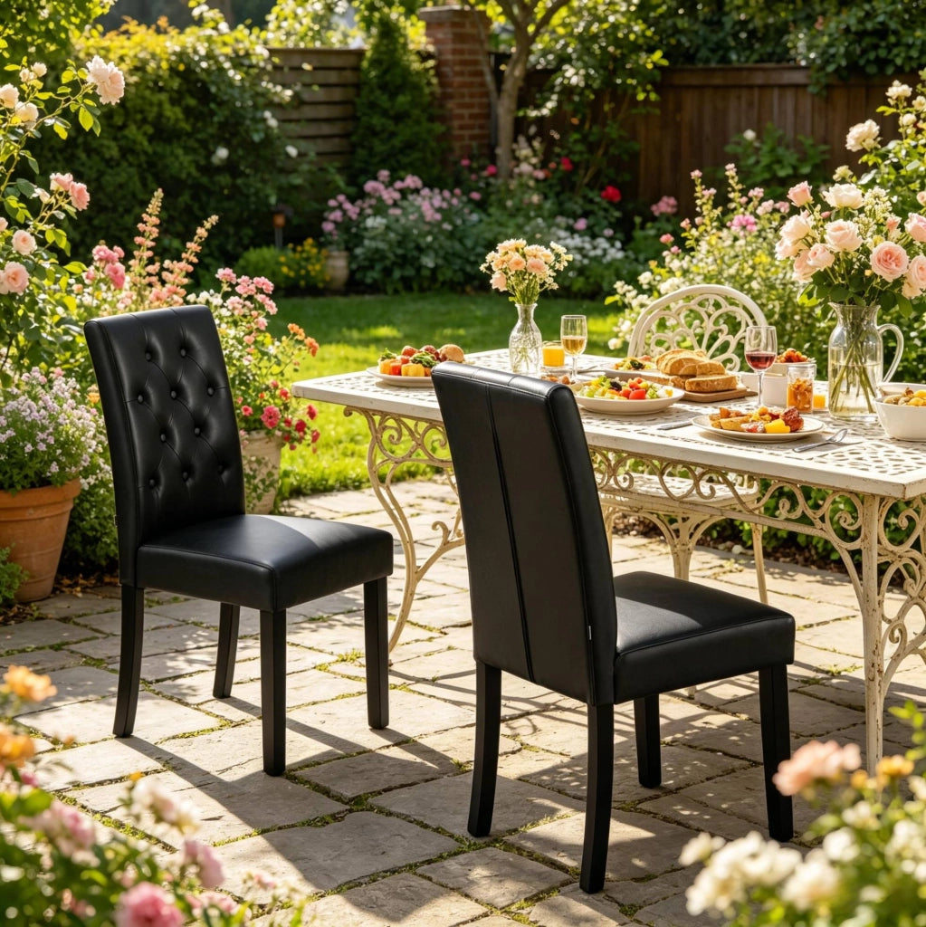 Sedia da pranzo nera 49 x 99 x 42 cm in similpelle e legno, set da 2