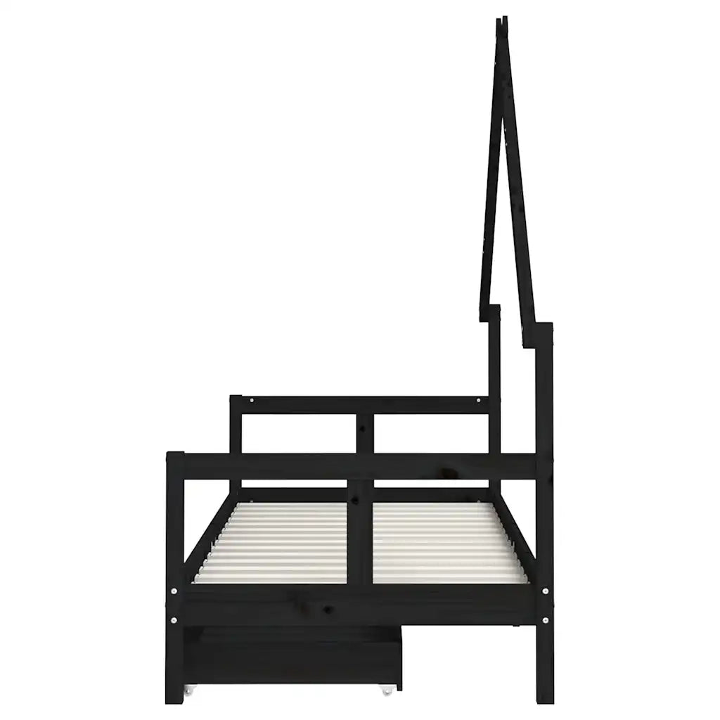 Giroletto Bambini | Letto Infantile | Lettino con Cassetti Nero 80x200cm Massello di Pino
