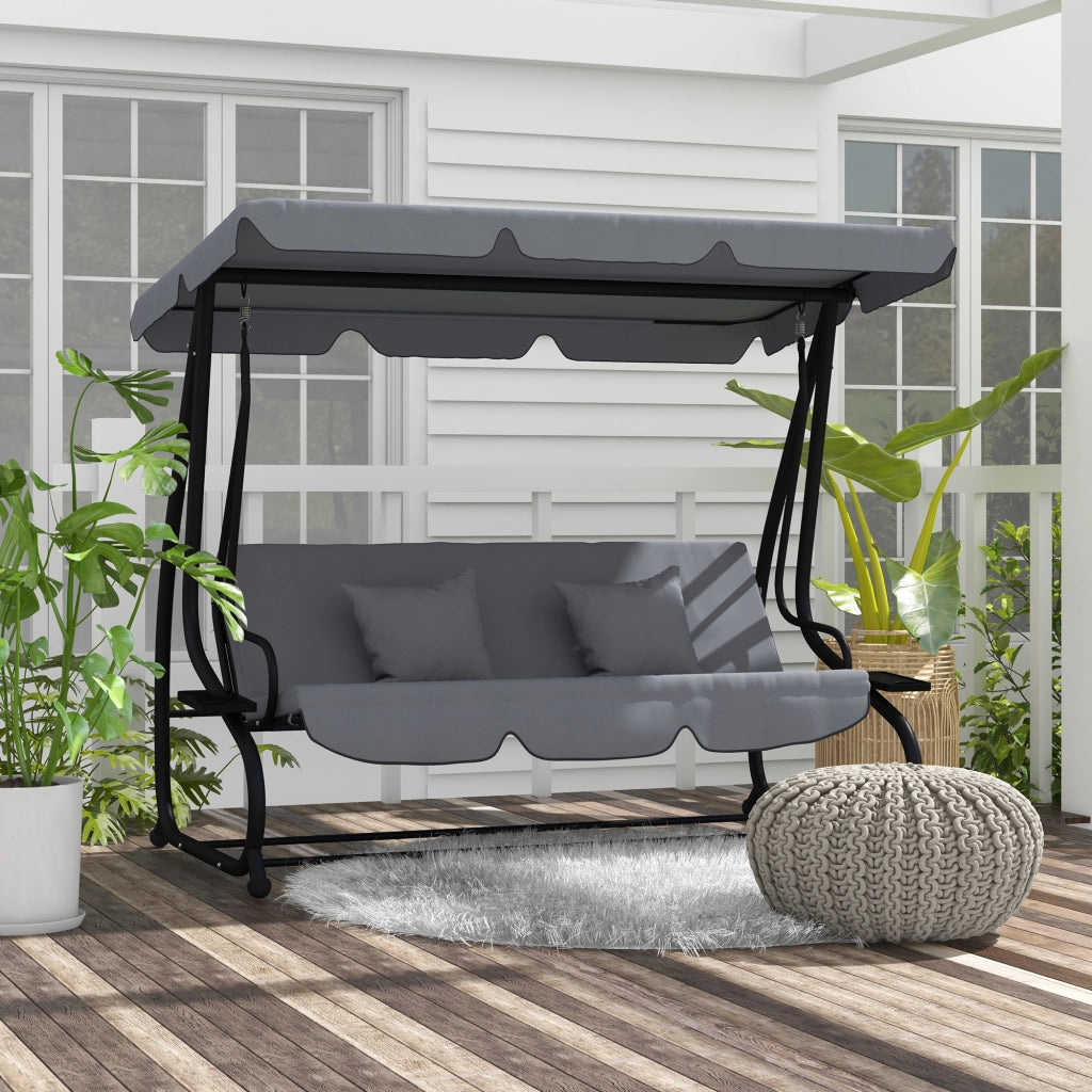 Dondolo da Giardino 3 Posti con Tetto Regolabile e Mensole ¨C Minimal ¨C Grigio Scuro Acciaio 200x120x164 cm