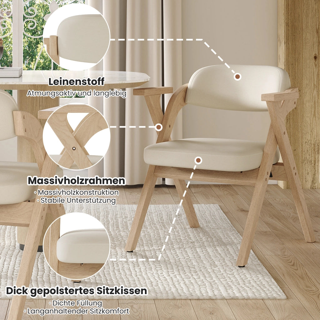 SEDIA Pieghevole in legno massello e lino beige Set da 6 pezzi