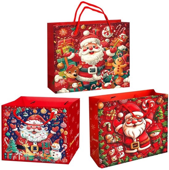 Set di confezioni regalo riutilizzabili - 3 pezzi - Confezioni regalo di carta - Rosse - Dimensioni 26 x 11 x 20 cm - Confezione regalo