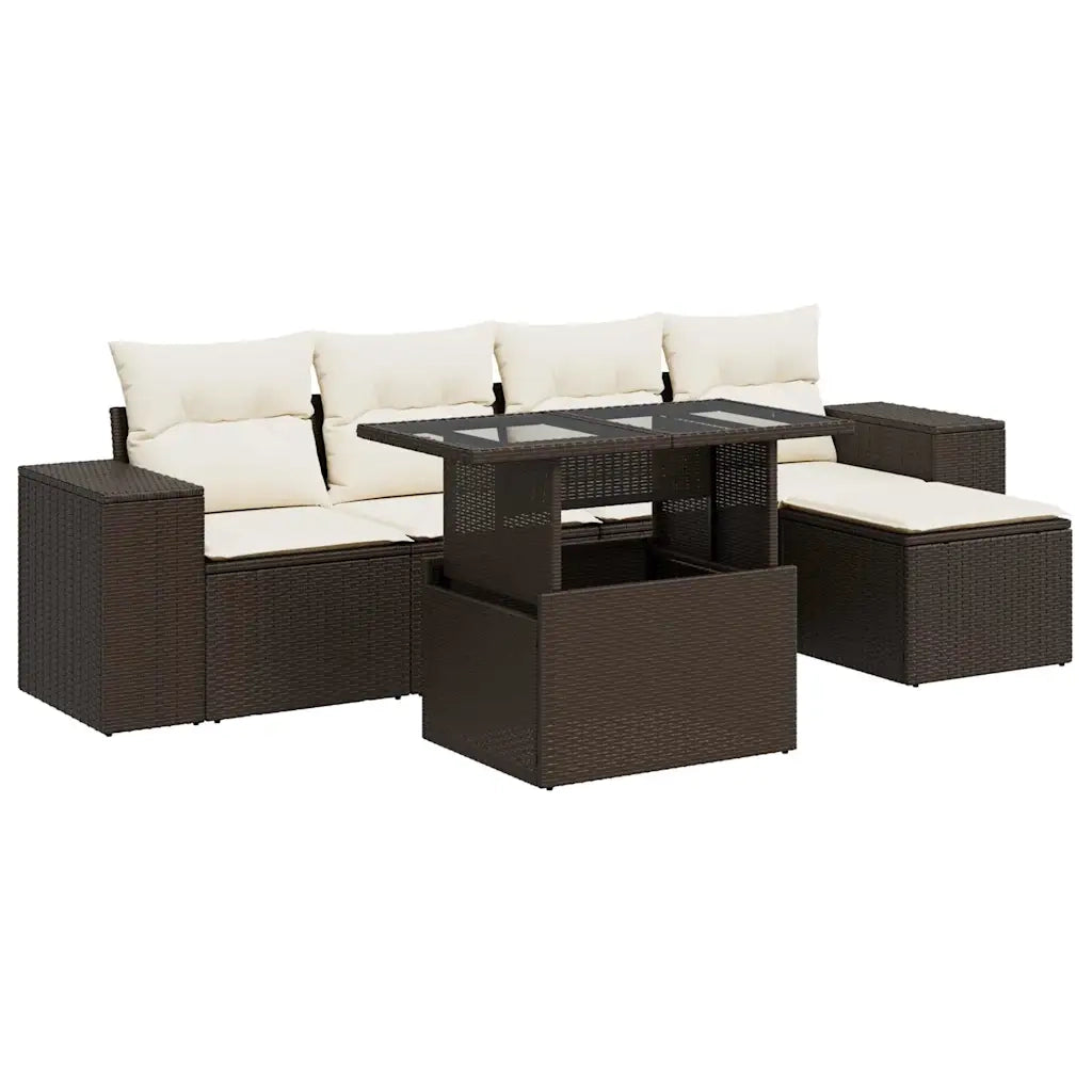 Set Divano da Giardino 6 pz con Cuscini Marrone in Polyrattan 3326784