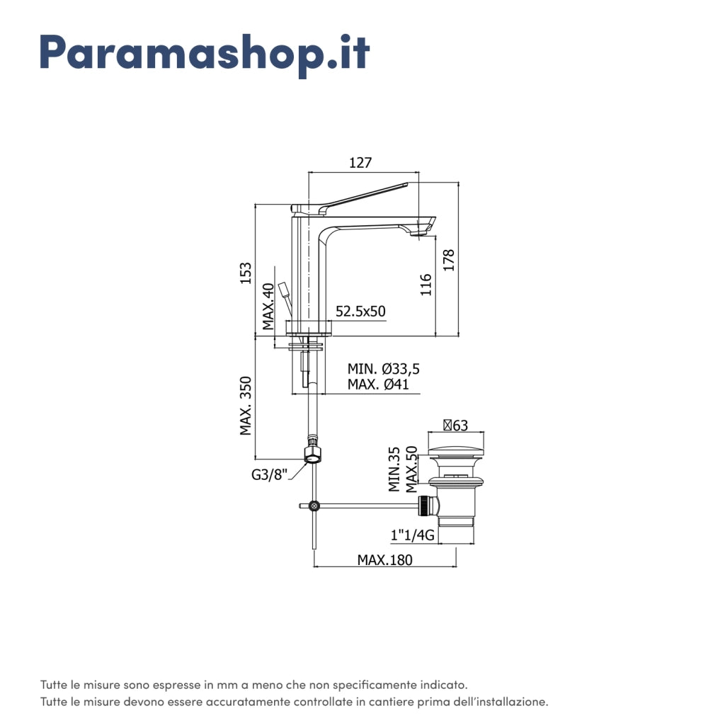 Paffoni miscelatore lavabo con scarico cromato mod. Tilt