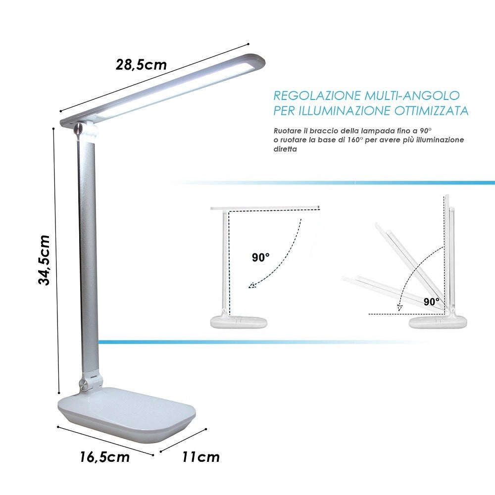Trade Shop - Lampada Led Ricaricabile Da Tavolo Scrivania Touch Braccio Pieghevole Dt-2682 -