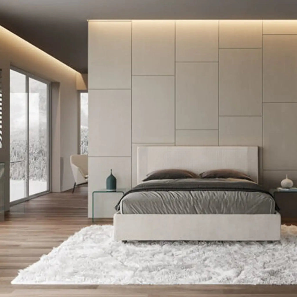 Letto matrimoniale con rete imbottito 160x210 tessuto Labirinto 1 bianco Rosal